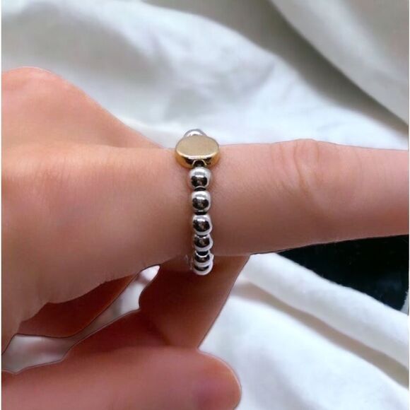 Silver and Gold Beaded Ring - Picture 2 of 3